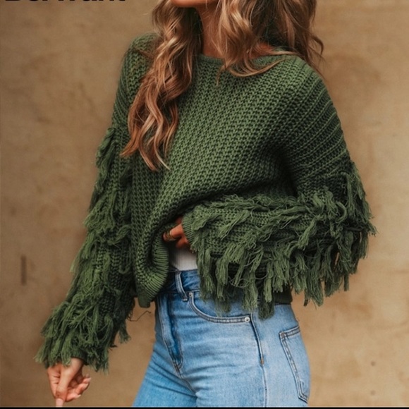 Sweaters - Fringe Sleeve Sweater